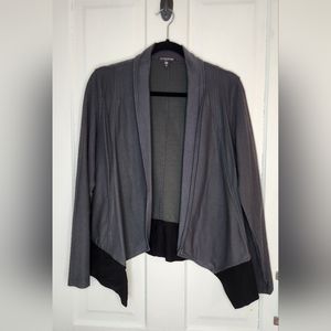 Eileen Fisher Gray/Black Drape Cardigan Light Jacket Size Large Petite